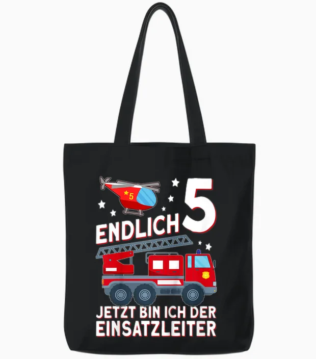 Endlich 5 Jetzt Bin Ich Einsatzleiter Kinder Feuerwehrmann Tote Bags in Black