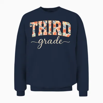 Floral Third Grade Back to School for Students and Teachers Unisex Sweatshirt - Navy