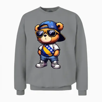 Balkan-T-Shirts Und Bosnische Geschenke Niedlicher Teddybär Mit Bosnischer Flagge Bosniens Unisex Sweatshirt - Sport Grey