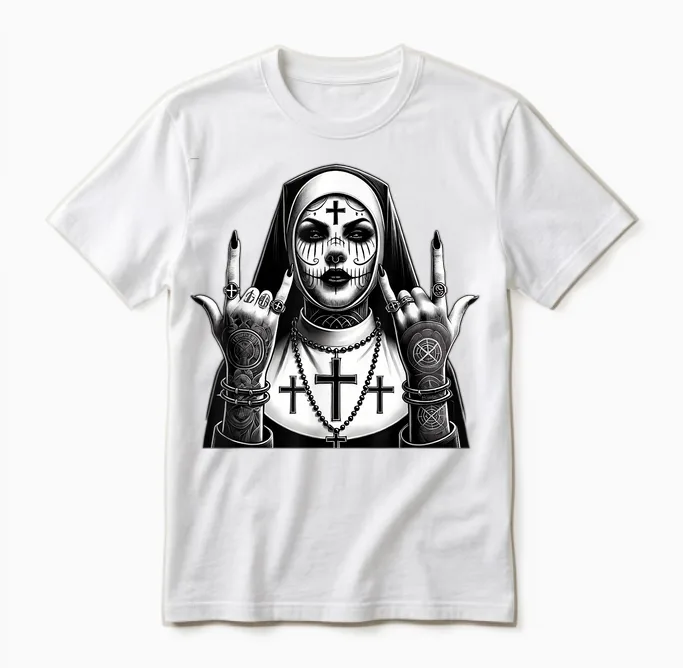 Gothique Esthétique Occulte Impie Grunge Emo Punk Satanic Nonne Unisex T-Shirt in White
