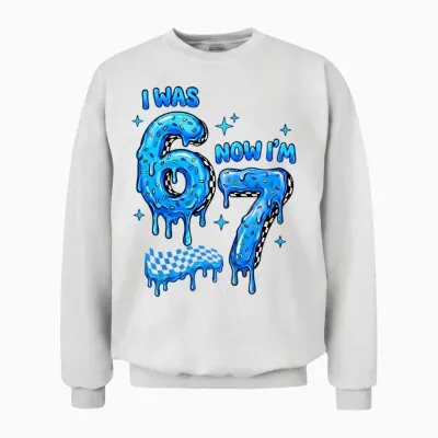I Was 6 Now Im 7 Checkered Drip Funny Kids Boys 6 7 Birthday Unisex Sweatshirt - White