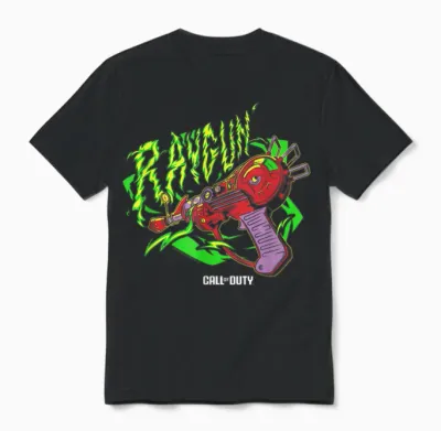 Call of Duty Raygun Zombie Green Neon Big Chest Retro Logo T-Shirt, Black, S Unisex T-Shirt - Black