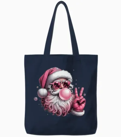 Retro Santa Blowing Bubble Gum Christmas Vintage Sunglasses Tote Bags - Navy