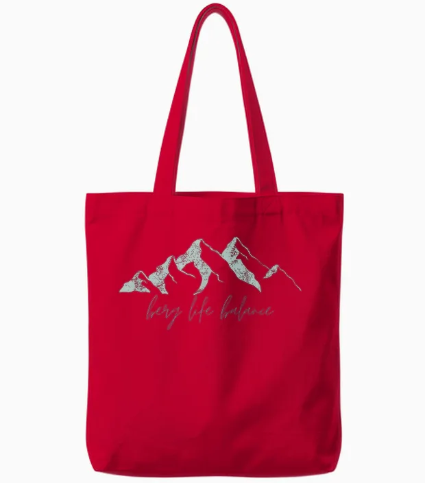 Berg Life Balance Retro Mountain Hiking Outdoor Hiking T-Shirt, Black Tote Bags in Red