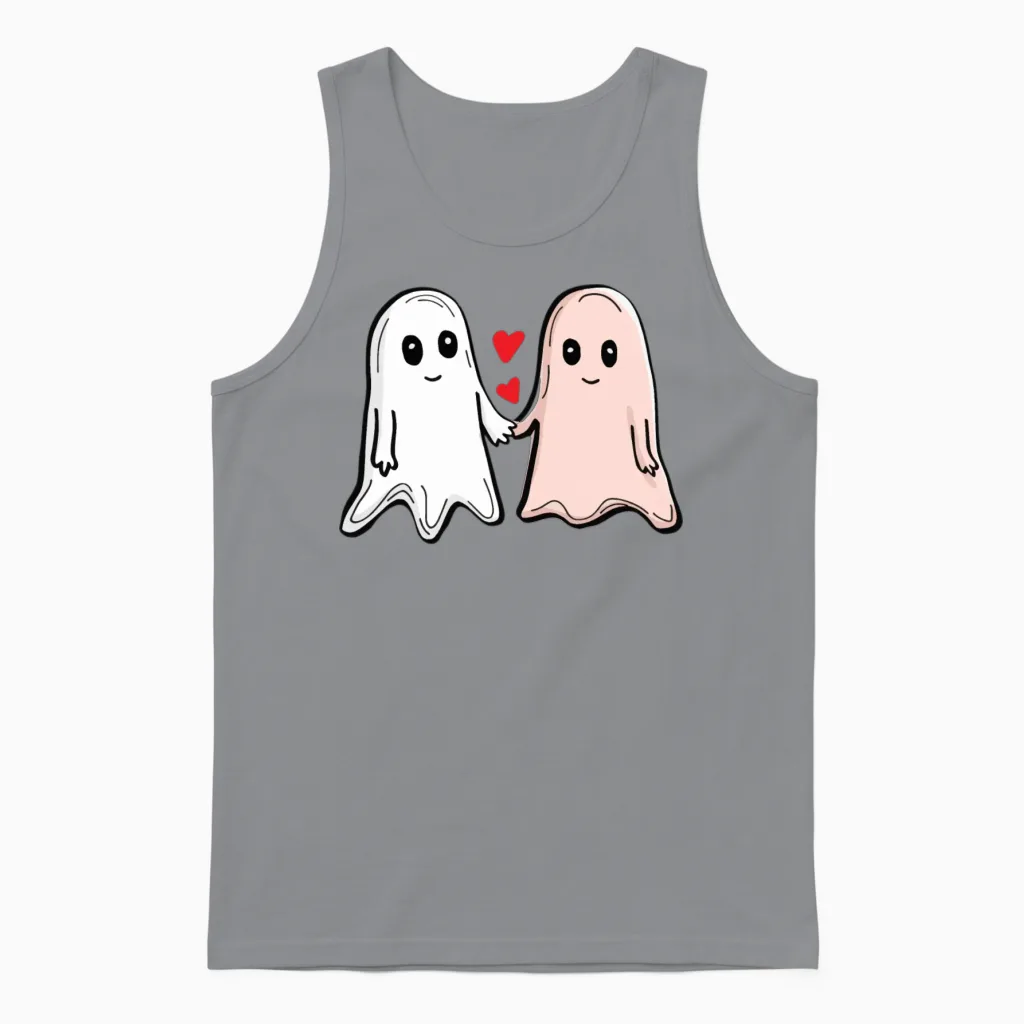 Ghosts in Love Duo Halloween Gift Unisex Tank Top in Sport Grey