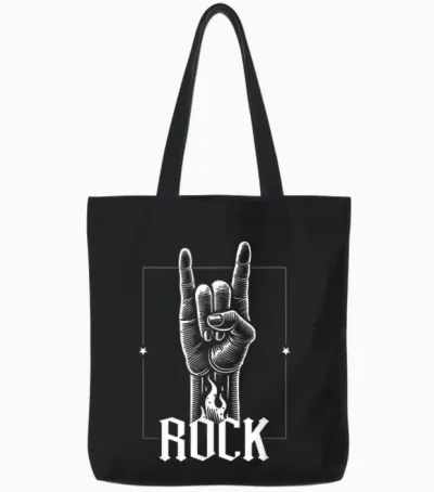 Rock Horns, Rock and Metal Fans, Men, Women and Kids Rock Star Tote Bags - Black