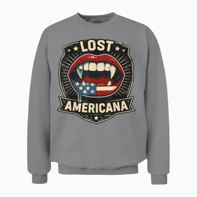 Lost Americana Vampire Patriotic Retro United States Unisex Sweatshirt - Sport Grey