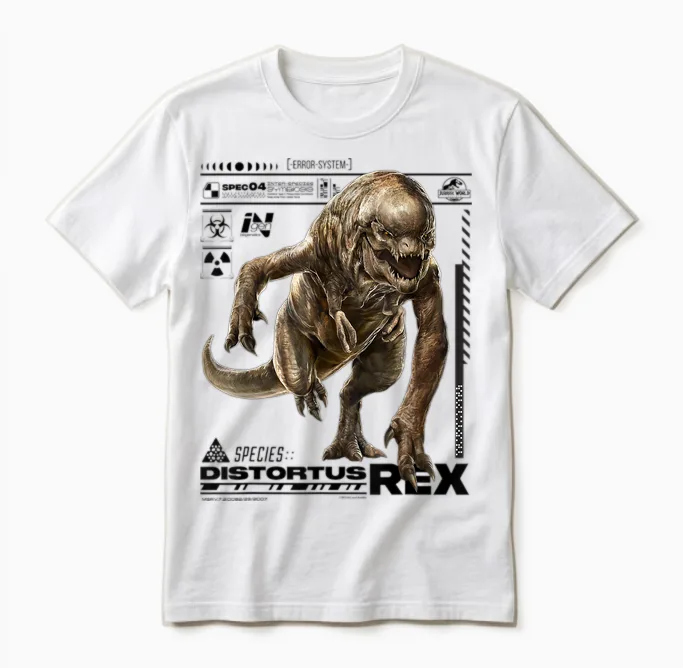 Jurassic World Rebirth Distortus Rex Ingen Species File Unisex T-Shirt in White