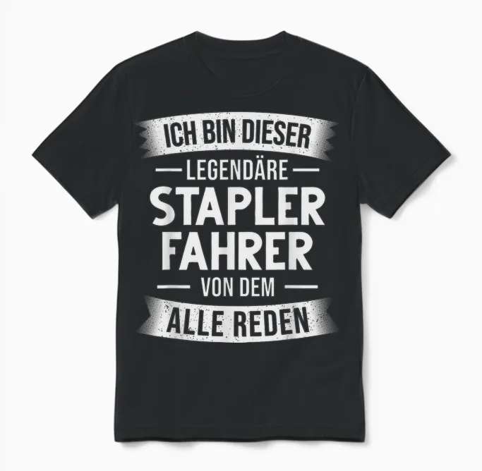 T-Shirt with German Text "gabelstapler Lagerist Ich Bin Dieser Legendäre Staplerfahrer" [german Unisex T-Shirt in Black