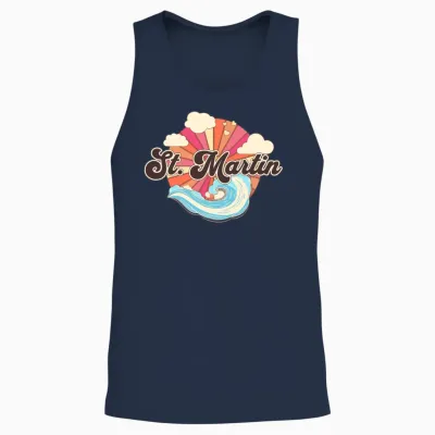 Saint Martin Caribbean Retro Unisex Tank Top - Navy
