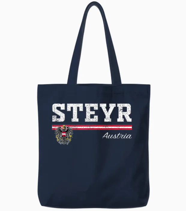 Steyr Austria / Austria T-Shirt, Black Tote Bags in Navy