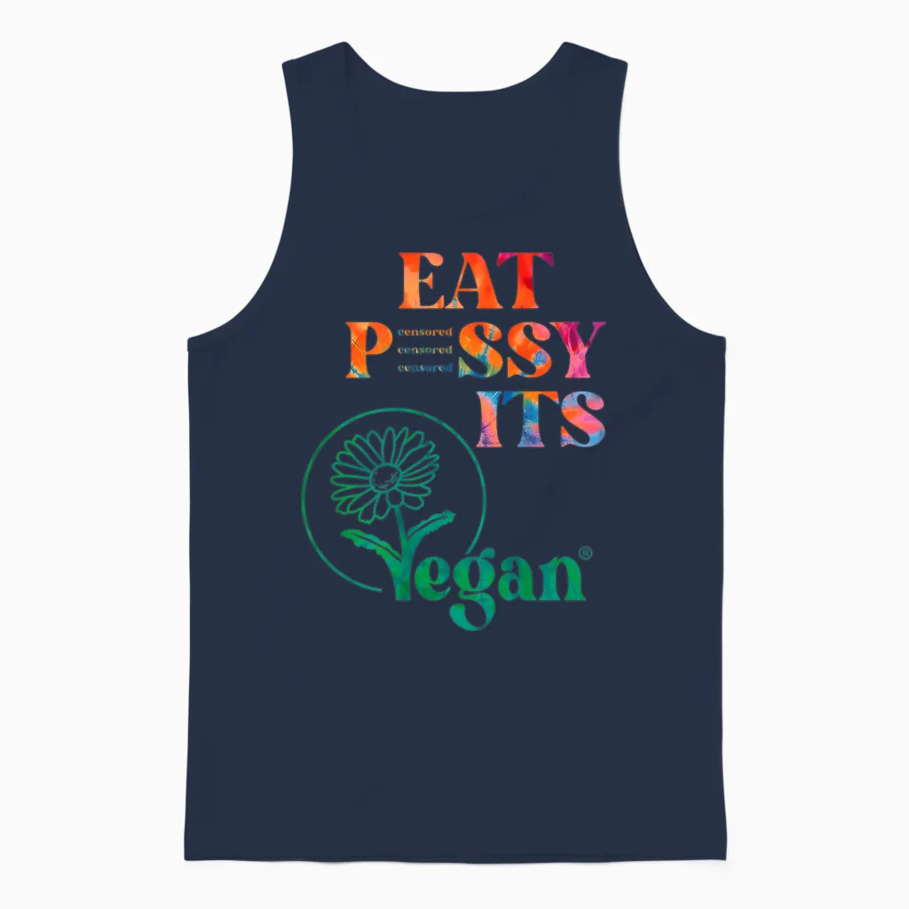 Eat Pssy Its Vegan X Retro Edition Vegan Censored Back Unisex Tank Top in Navy