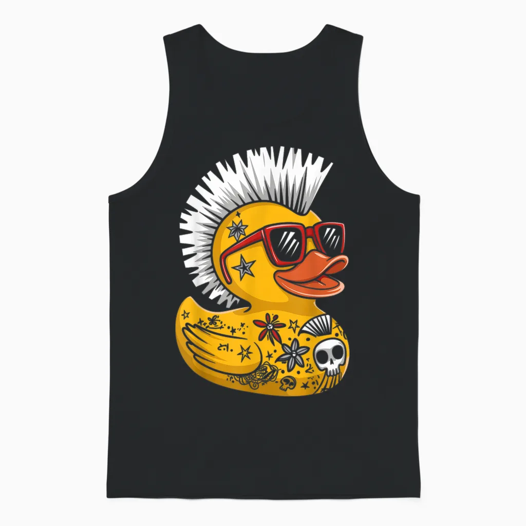 Punk Duck Rubber Duck Punk Rocker Duckling Costume Funny T-Shirt, Black Unisex Tank Top in Black