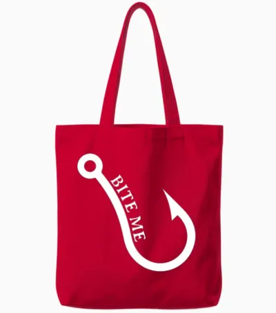 Bite Me Fish Hook for Fisher with a Fishing Hook Tote Bags - Red