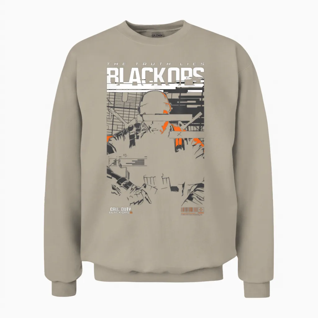 Call of Duty the Truth Lies Black Ops Silhouette Chest Logo T-Shirt, Black, S Unisex Sweatshirt in Sand