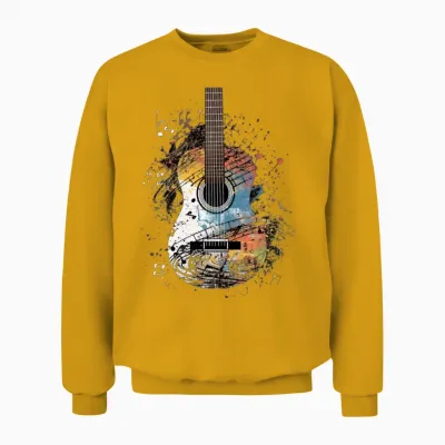 Guitar Player Guitarist Musical Notes Band Music Unisex Sweatshirt - Gold