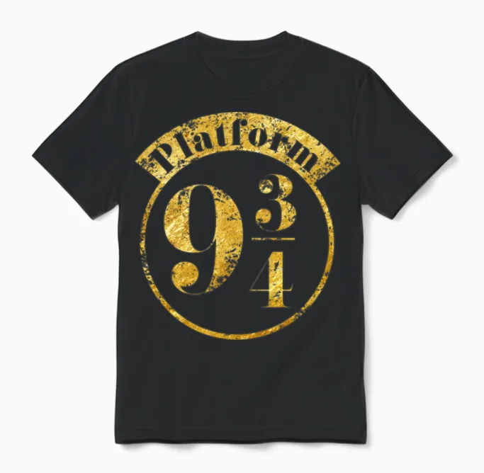 Harry Potter Platform 9 3/4 Gold Unisex T-Shirt in Black