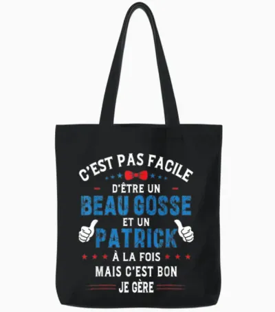 Funny Christmas Gift for Men Handsome Kid Patrick Humor T-Shirt, Black, S Tote Bags - Black