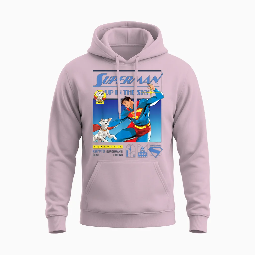 Superman (2025) Up in the Sky Featuring Krypto Unisex Hoodie in Light Pink