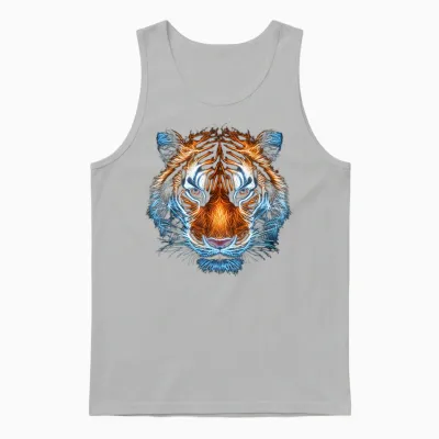 Tiger Animal Graphic Artwork Tiger T-Shirt, Black Unisex Tank Top - Ash