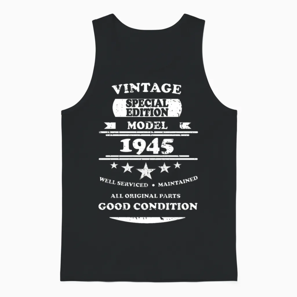 Vintage Retro White 1945 Unisex Tank Top - Black