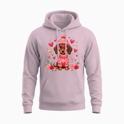 Valentine Dog Mom Valentine Dachshund Weiner T-Shirt, Black, S Unisex Hoodie - Light Pink