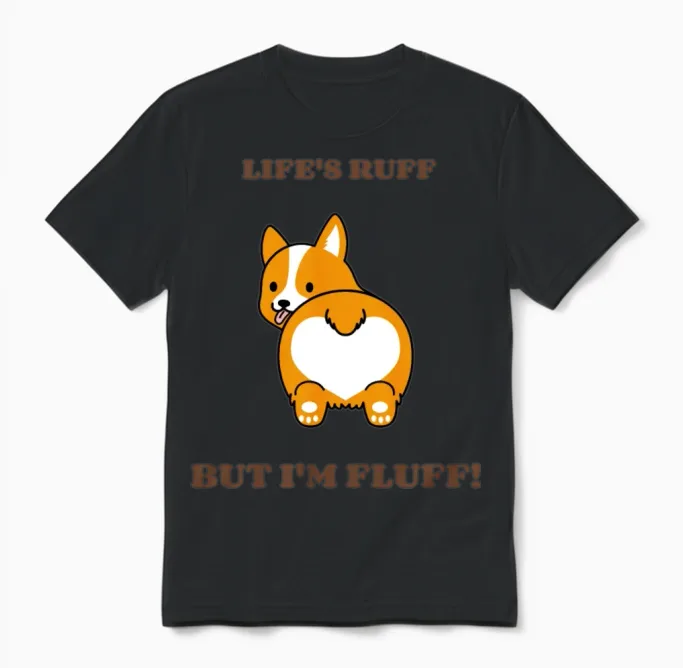 With a Lovely Graphic of a Fluffy Corgi 3494g 2 Unisex T-Shirt - Black