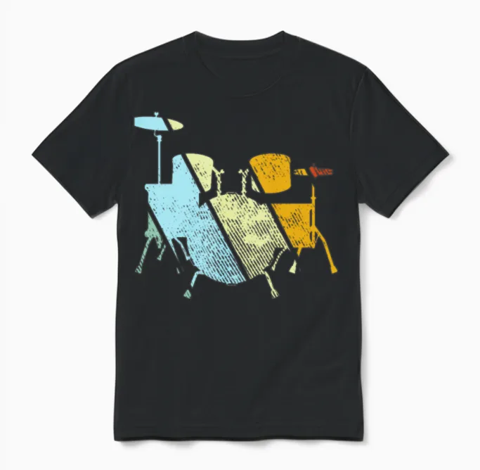 Drums Retro Unisex T-Shirt in Black