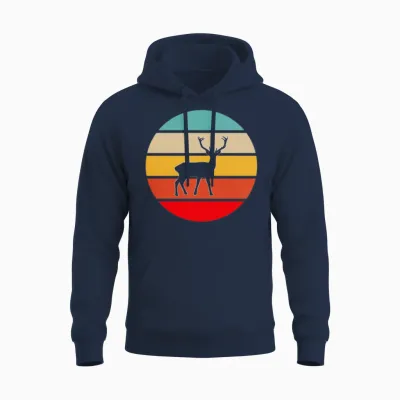 Deer Retro Unisex Hoodie - Navy