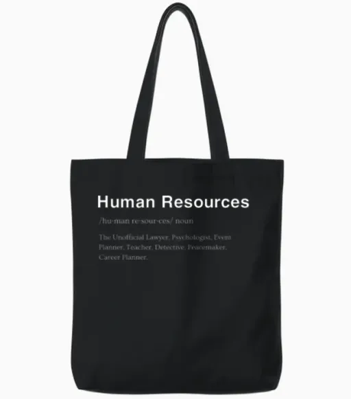 Hr Definition Funny Hr Human Resources Management Tote Bags in Black