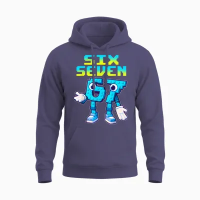 67 Six Seven 6-7 - Funny Italian Brainrot Kids Gaming Meme Unisex Hoodie - Heather Sport Dark Navy