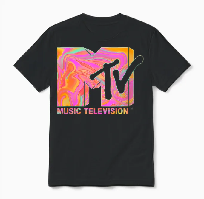 Mademark X Mtv - Womens the Official Mtv Logo in 70s and 80s Party Hippie Style Unisex T-Shirt in Black