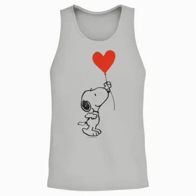 Peanuts - Snoopy with Heart Shaped Balloon Banksy Unisex Tank Top - Ash