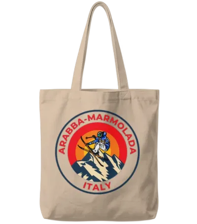 Vintage Skiing in Arabba-Marmolada Italy Sunset Tote Bags - Natural