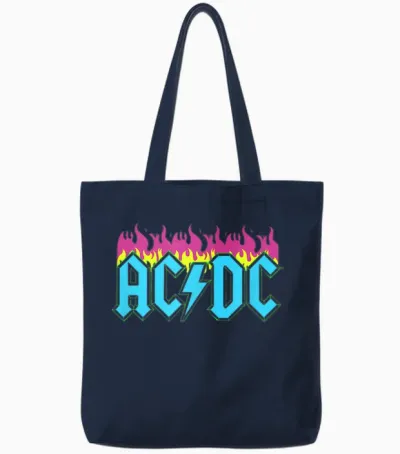 Official Ac/dc Rock Music Band Neon Flames Logo Tote Bags - Navy