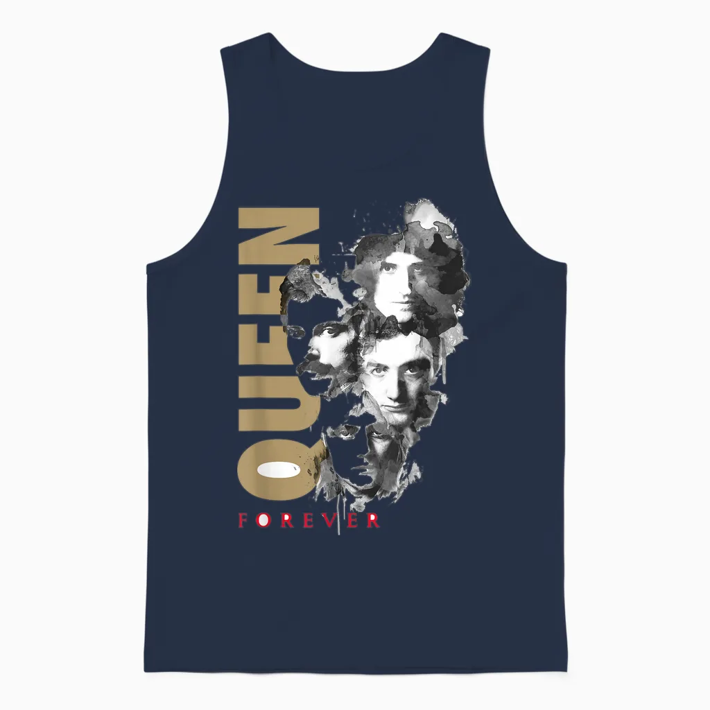 Queen Official Faces Ink Forever T-Shirt, White Unisex Tank Top in Navy