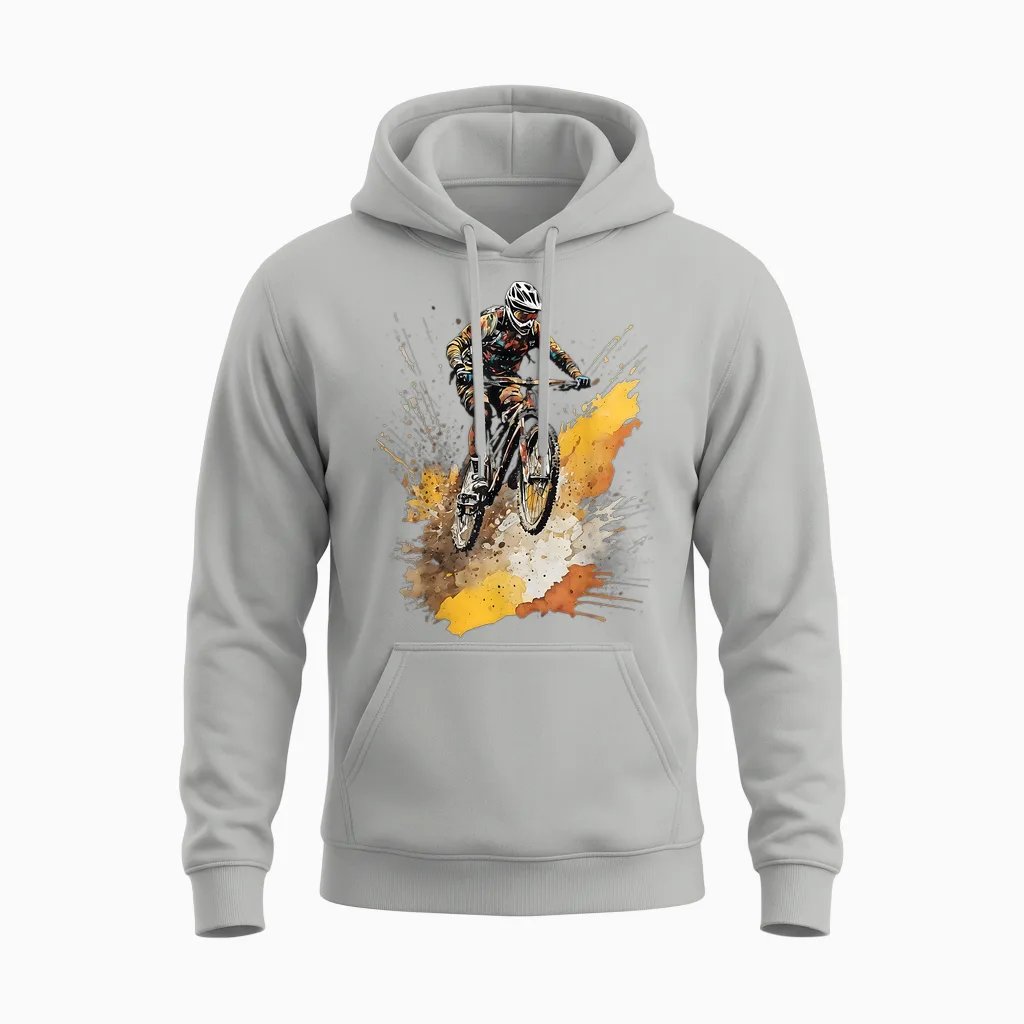 Mountain Bike Mtb Downhill Cycling E-Bike & Bicycle T-Shirt, Black Unisex Hoodie in Ash