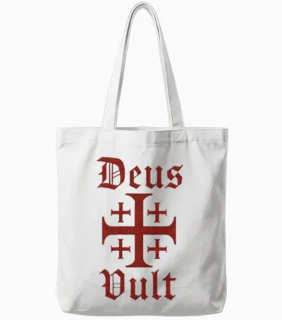 Catholic Deus Vult - Cross Jerusalem Tote Bags - White