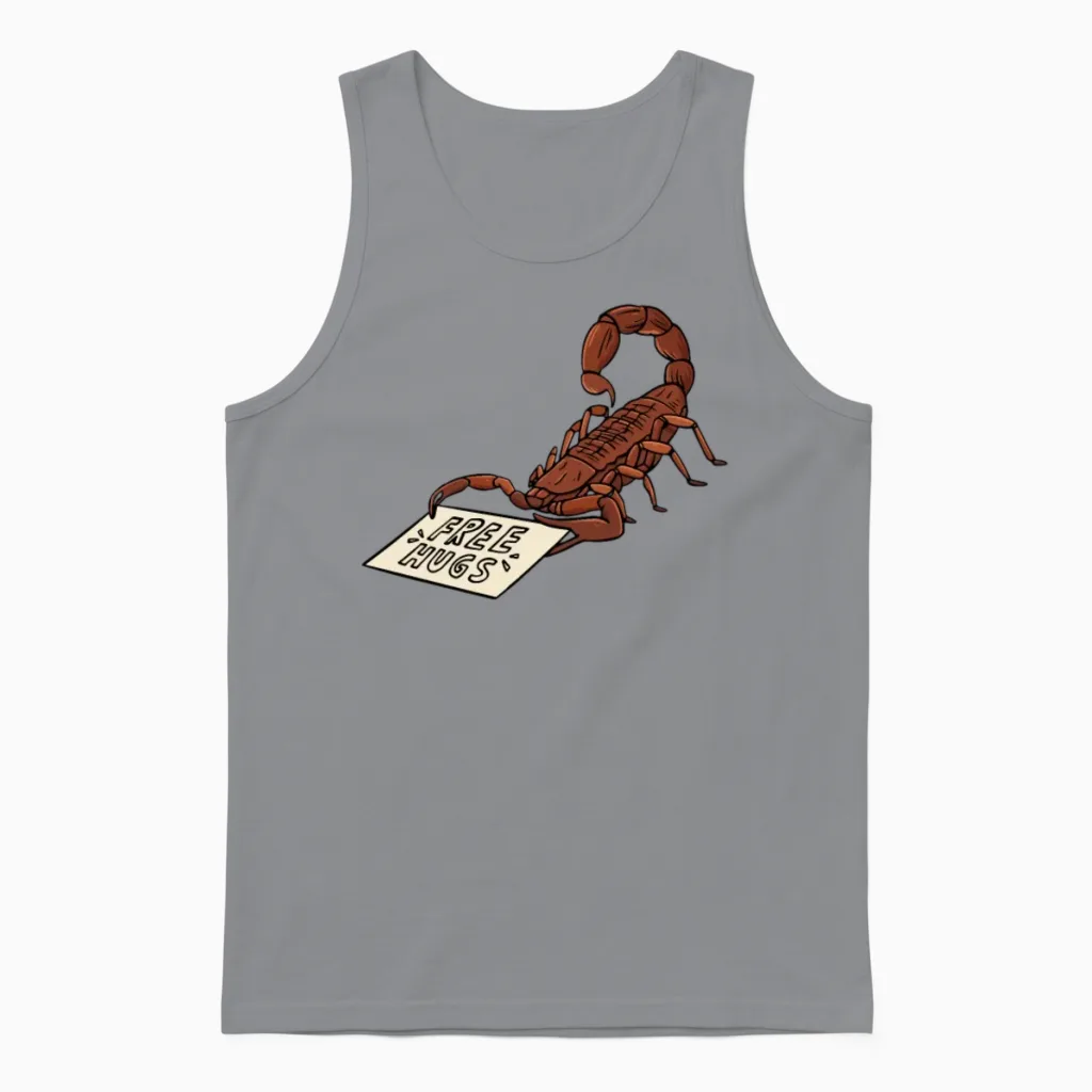 Free Hugs Scorpion Design for a Toxic Animal Lover Unisex Tank Top in Sport Grey