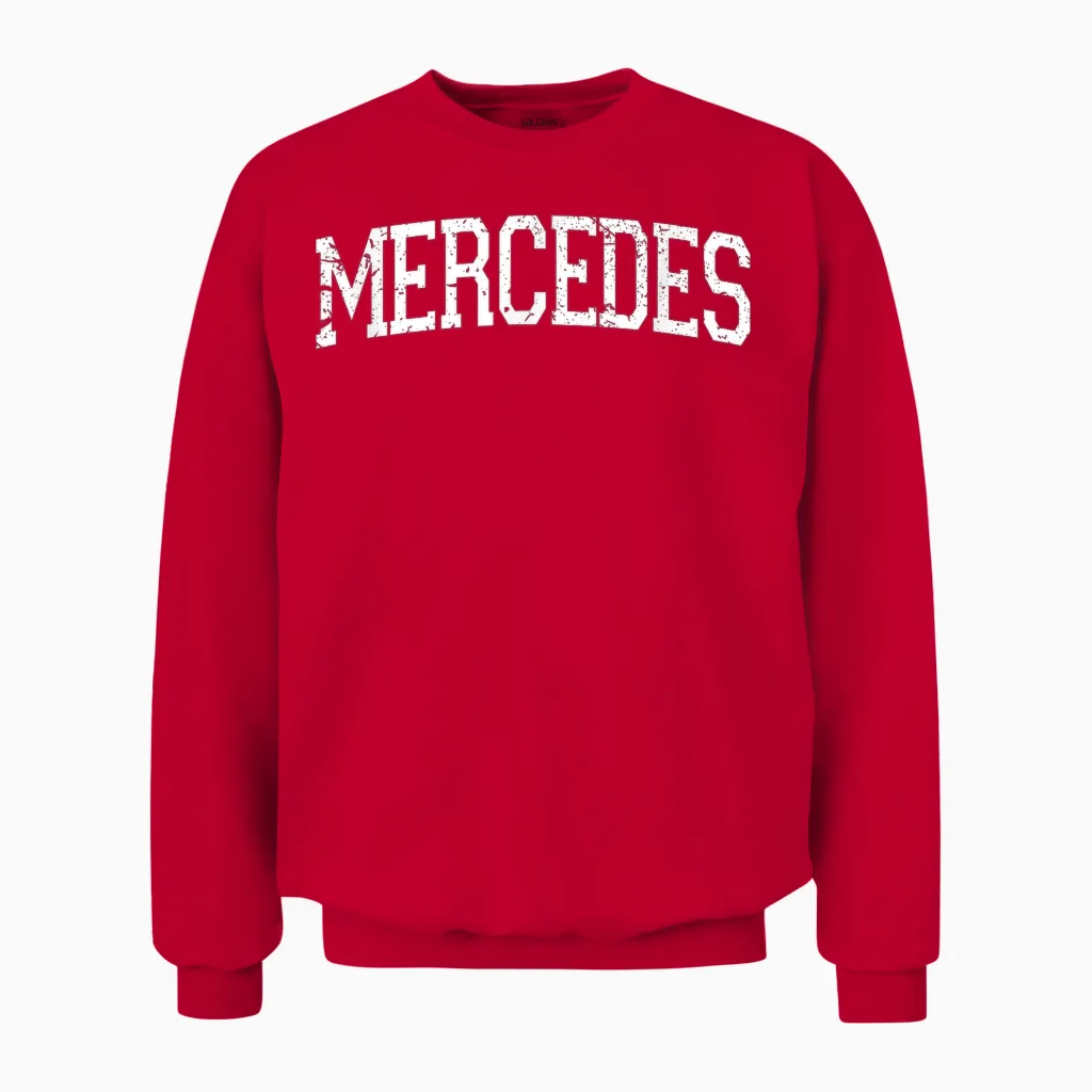 Vintage Personalised Name Classic Mercedes T-Shirt, Black Unisex Sweatshirt in Red