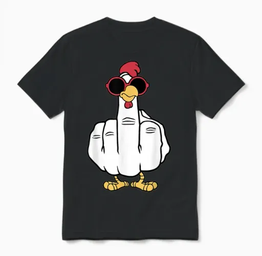 Doigt Du Milieu Poulet Drôle Inapproprié Grossier Antisocial Unisex T-Shirt in Black