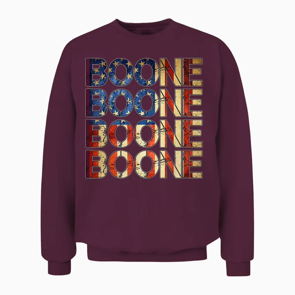 Boone Family Name I Love Boone Personalized Vintage Unisex Sweatshirt in Maroon