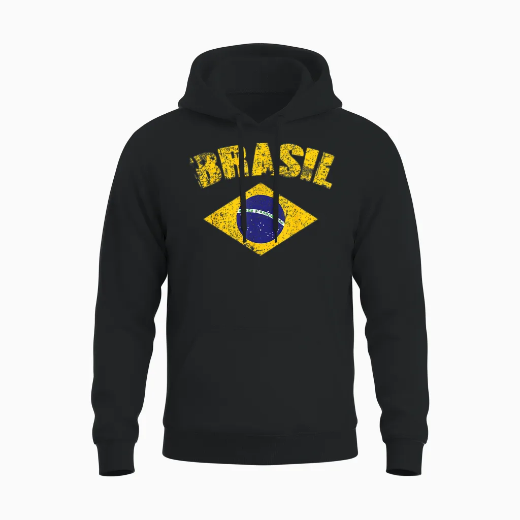 Brasilianische Nationalflagge Vintage Patriotischer Fußball Brasilien Unisex Hoodie in Black