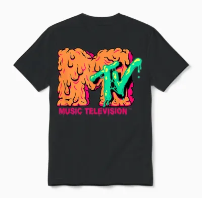 Mademark X Mtv - Mtv Logo Orange Slimy Goo Green Slime Melted Mtv Unisex T-Shirt - Black