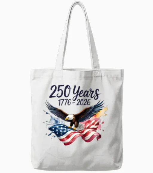250 Years Eagle Watercolor American Flag 1776 2026 Tote Bags in White