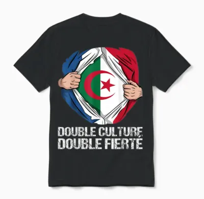 Double Culture Double Pride Franco Algerian Gift Unisex T-Shirt - Black