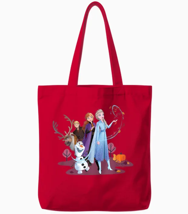 Disney Princess Frozen Elsa Anna Olaf Sven and Kristoff Fall T-Shirt, Black Tote Bags in Red