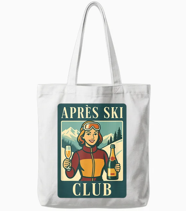 Retro Après Ski Club Ski Holiday Winter Sports Tote Bags in White