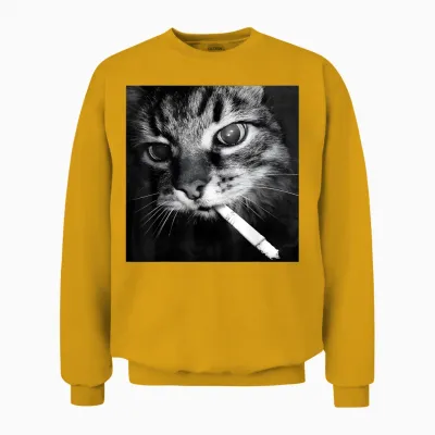 Cigarette Kitten Funny Smoking Cat Meme Stupid Brainrot Unisex Sweatshirt - Gold