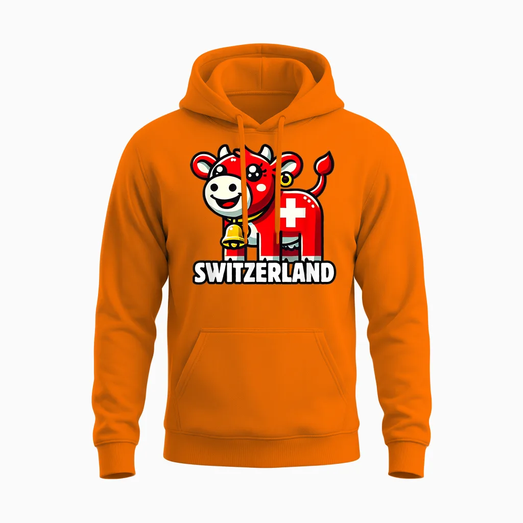 Schweizer Kuh Flagge Schweiz Süße Schweizer Alpen Unisex Hoodie in Safety Orange